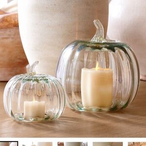 Pottery Barn Set of 2 Pumpkin Recycled Glass Cloches